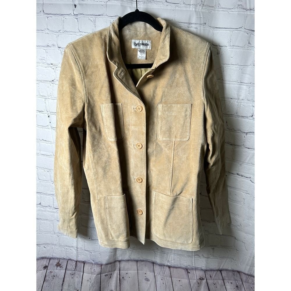 Bagatelle Beige Suede Leather Jacket Button-Front Casual Outerwear